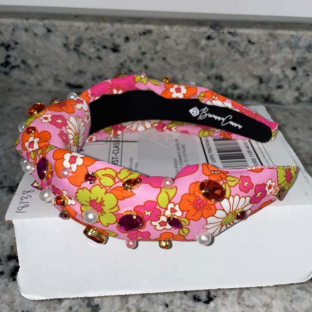 Brand new Brianna Cannon Pink & Orange Retro Floral Jeweled Headband